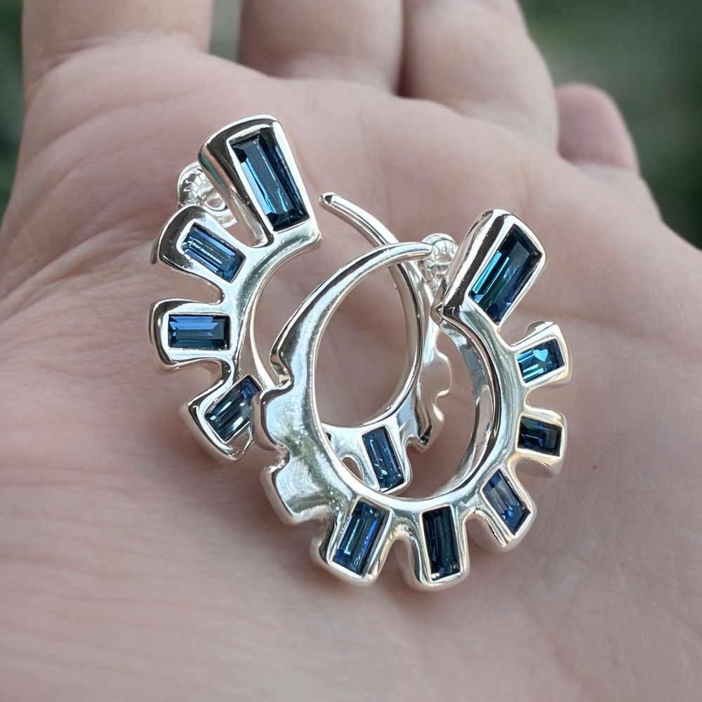 Swirl Earrings with Blue Crystals